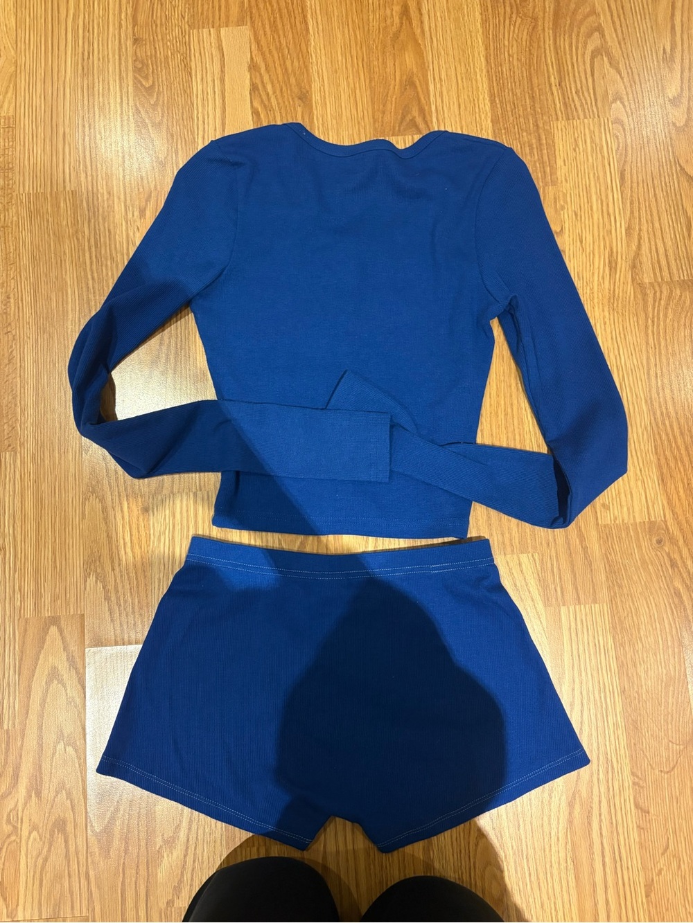PRIX Navy Ribbed Button-Front Top & Shorts Lounge Set - Picture 2 of 2